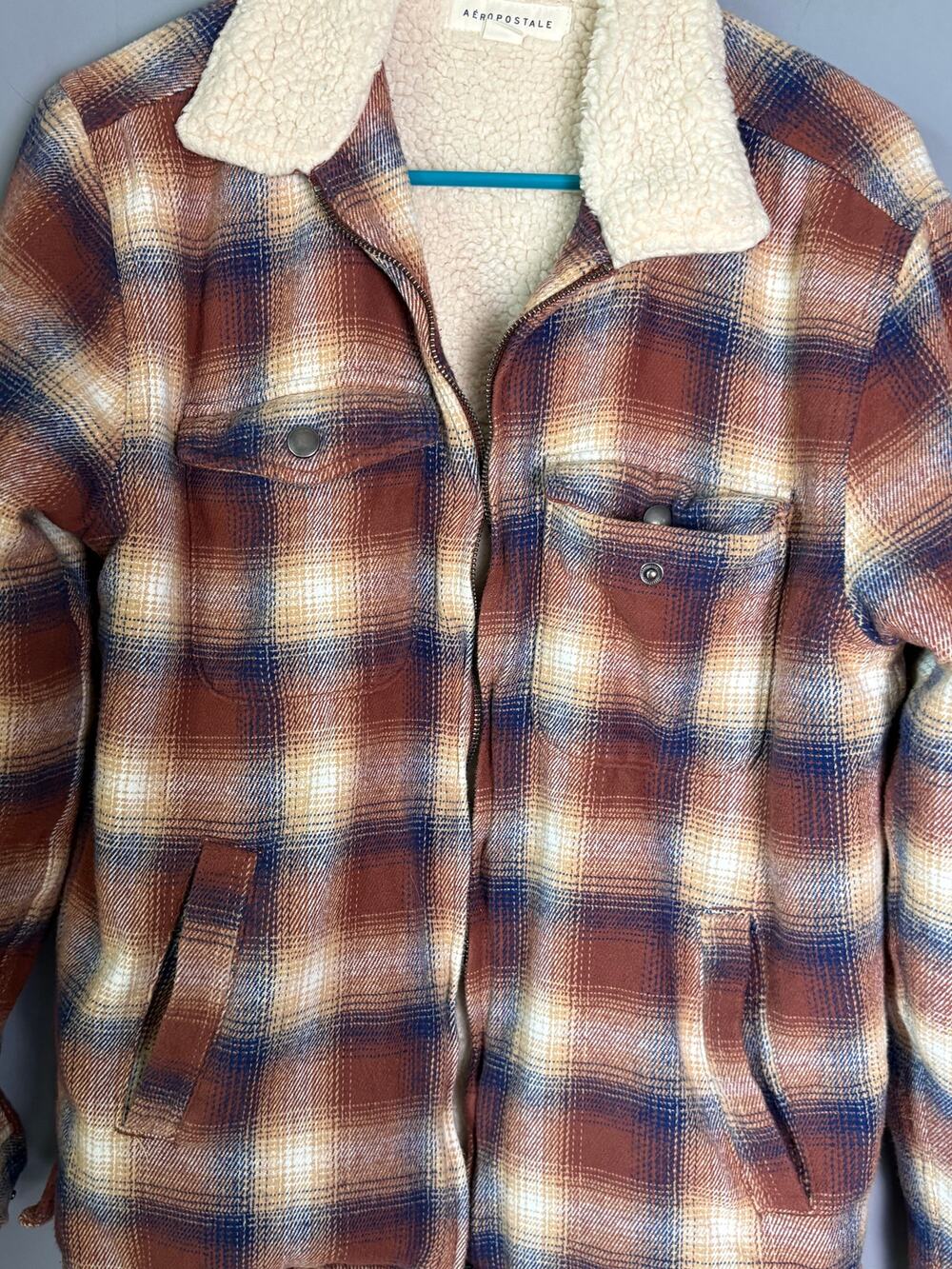 Aeropostale Men’s Sherpa‑Lined Plaid Jacket Size XS